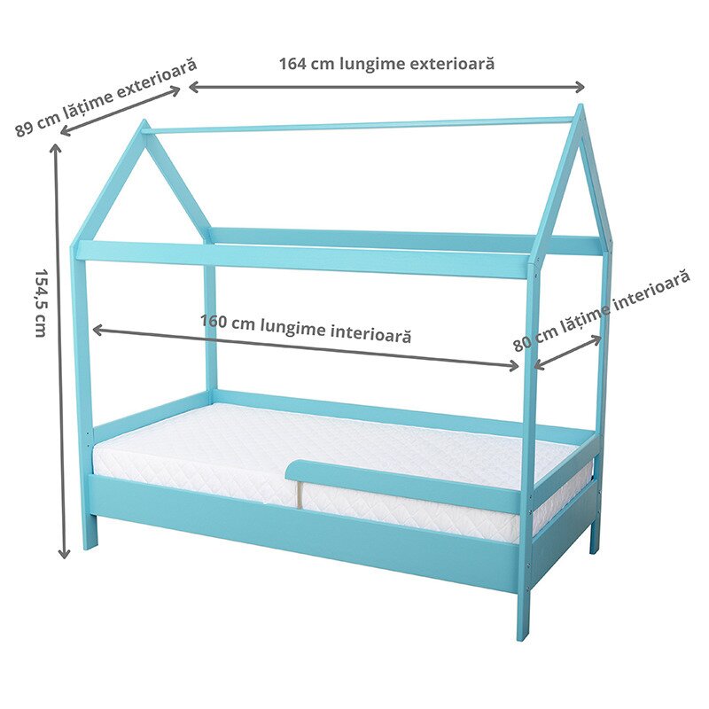 BabyNeeds - Patut din lemn Casuta 160x80 cm, Mint + Saltea 15 cm image 3