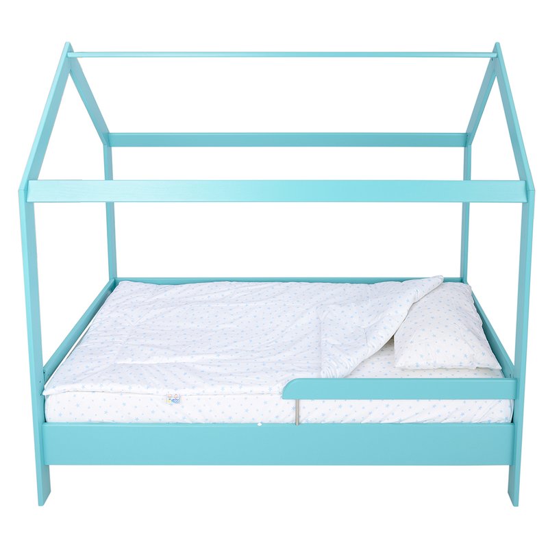 BabyNeeds - Patut din lemn Casuta 160x80 cm, Mint + Saltea 15 cm image 15