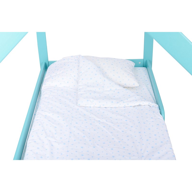 BabyNeeds - Lenjerie patut 3 piese, Cu pernuta, Plapumioara, Cearceaf, Din bumbac, Pentru patut 160x80 cm, Alb cu stelute albastru deschis image 7