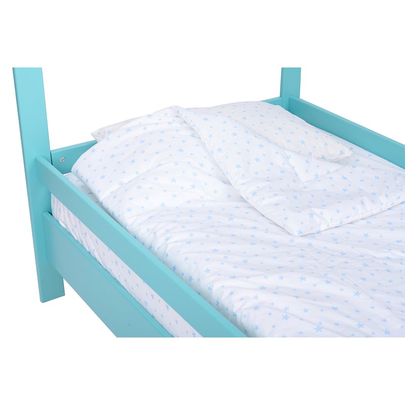 BabyNeeds - Lenjerie patut 3 piese, Cu pernuta, Plapumioara, Cearceaf, Din bumbac, Pentru patut 160x80 cm, Alb cu stelute albastru deschis image 11