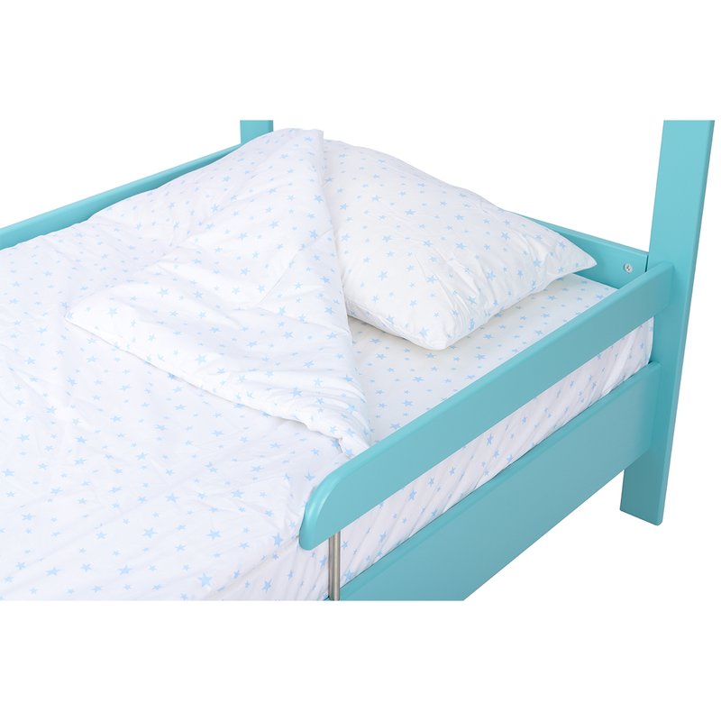 BabyNeeds - Lenjerie patut 3 piese, Cu pernuta, Plapumioara, Cearceaf, Din bumbac, Pentru patut 160x80 cm, Alb cu stelute albastru deschis image 12