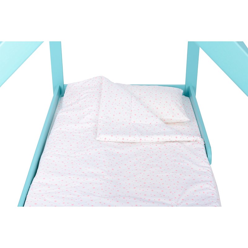 BabyNeeds - Lenjerie patut 3 piese, Cu pernuta, Plapumioara, Cearceaf, Din bumbac, Pentru patut 160x80 cm, Alb cu stelute roz image 4