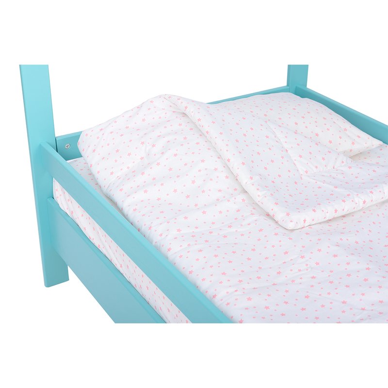 BabyNeeds - Lenjerie patut 3 piese, Cu pernuta, Plapumioara, Cearceaf, Din bumbac, Pentru patut 160x80 cm, Alb cu stelute roz image 7