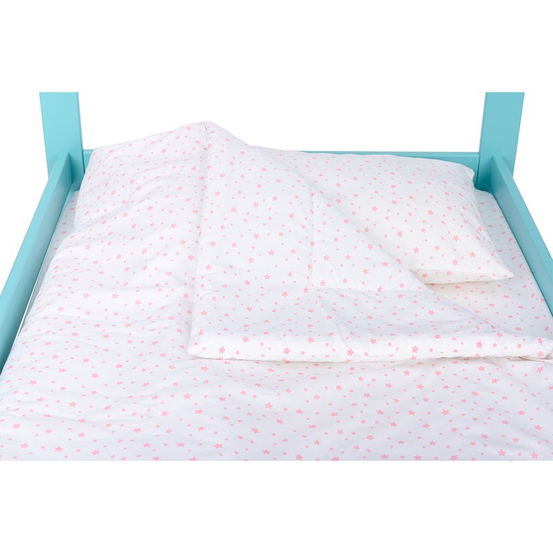 BabyNeeds - Lenjerie patut 3 piese, Cu pernuta, Plapumioara, Cearceaf, Din bumbac, Pentru patut 160x80 cm, Alb cu stelute roz image 8