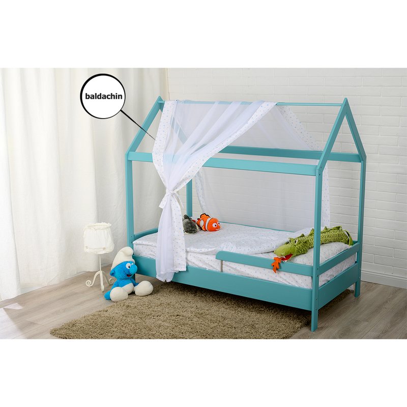 BabyNeeds - Baldachin din voal pentru patut, Alb cu stelute albastru deschis image 1