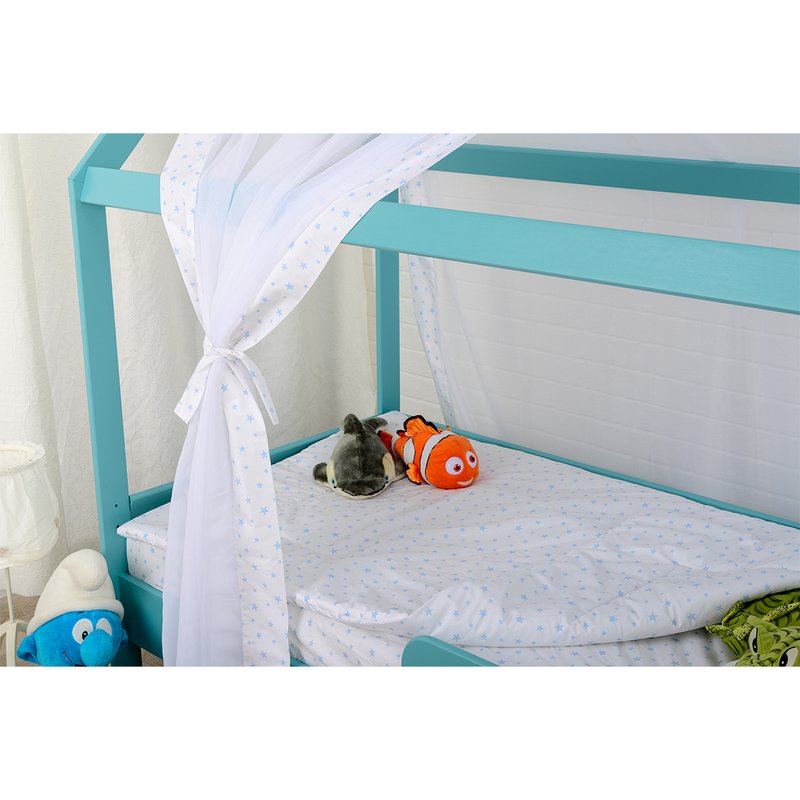 BabyNeeds - Baldachin din voal pentru patut, Alb cu stelute albastru deschis image 3