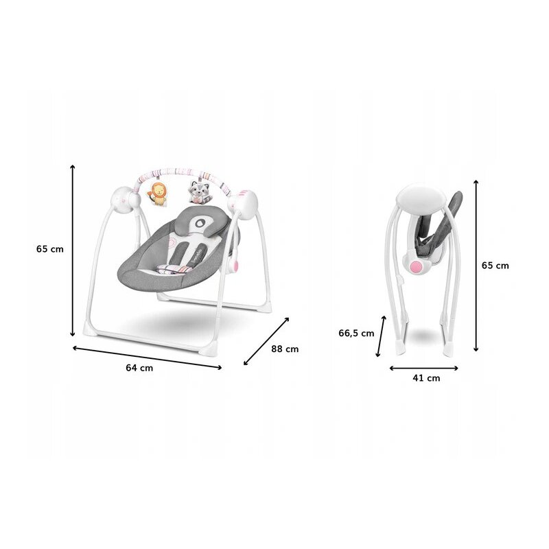 Lionelo - Fotoliu balansoar Ruben Stone Spatar reglabil, Electric, Cu melodii, 68x65 cm, Gri/Roz image 2