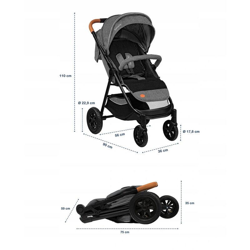 Lionelo - Carucior sport Bell, De la nastere, Cu accesorii, 0-22 kg, Gri image 2