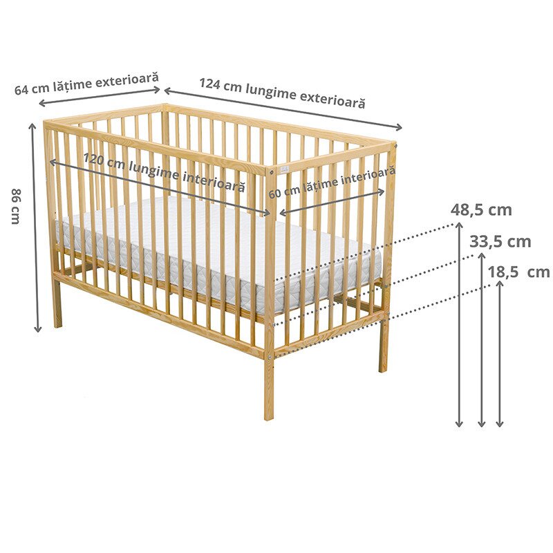 BabyNeeds - Patut din lemn Maks 120x60 cm, Natur image 3