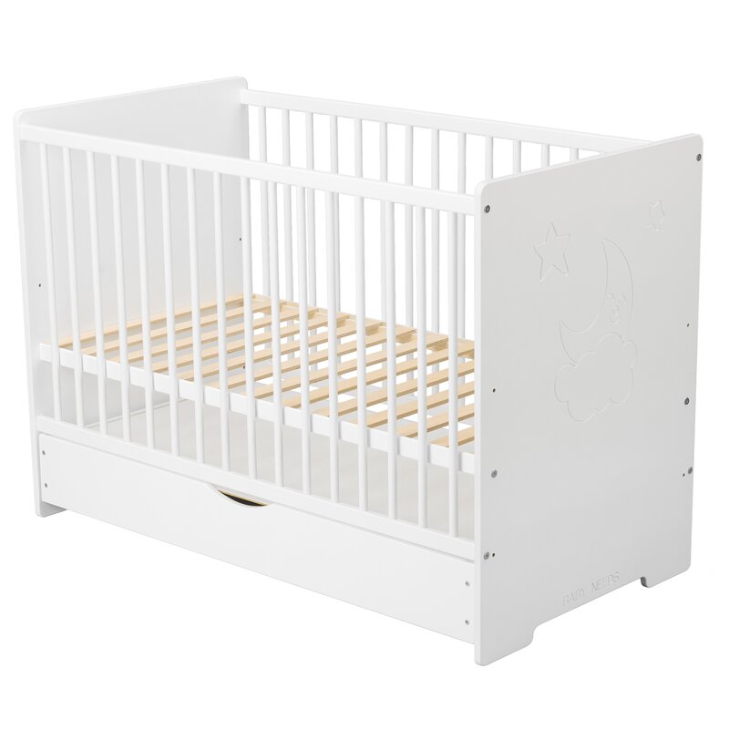 BabyNeeds - Patut din lemn Skandy Moon 120x60 cm, cu sertar, Alb + Saltea 12 cm image 6