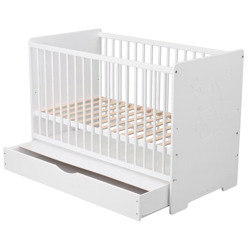 BabyNeeds - Patut din lemn Skandy Moon 120x60 cm, cu sertar, Alb + Saltea 12 cm image 7