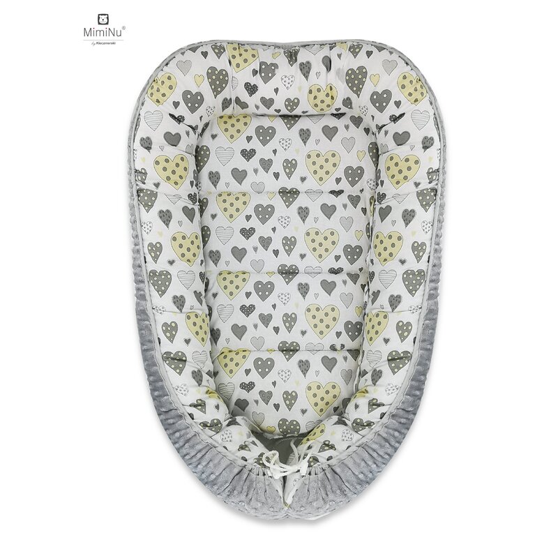 MimiNu - Cosulet bebelus pentru dormit, Baby Cocoon 90x50 cm, Minky Grey/Grey hearts image 1