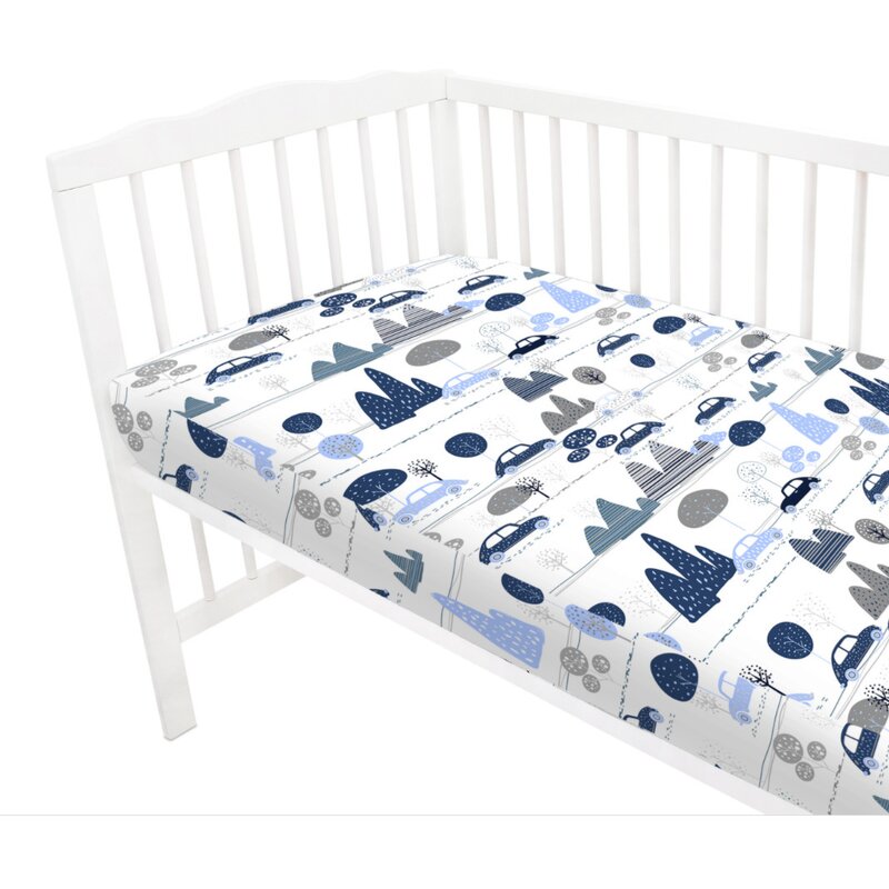 MimiNu - Cearceaf cu elastic pentru patut 120X60 cm, Din bumbac, Childrens Journey blue