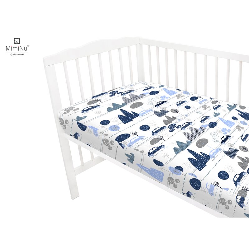 MimiNu - Cearceaf cu elastic pentru patut 140X70 cm, Din bumbac, Childrens Journey blue