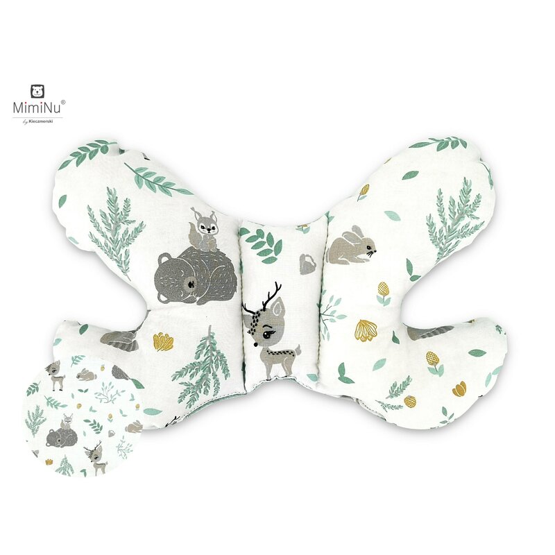 MimiNu - Perna bebelusi Butterfly, Forest friends Grey/Mint