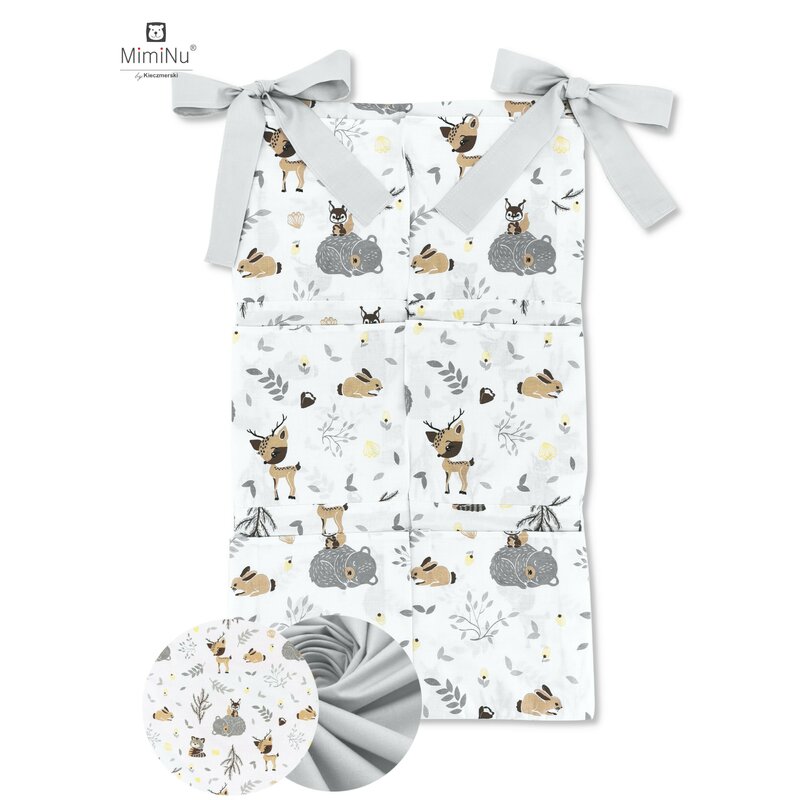 MimiNu - Organizator pentru patut, 6 compartimente, Forest friends Grey/Beige