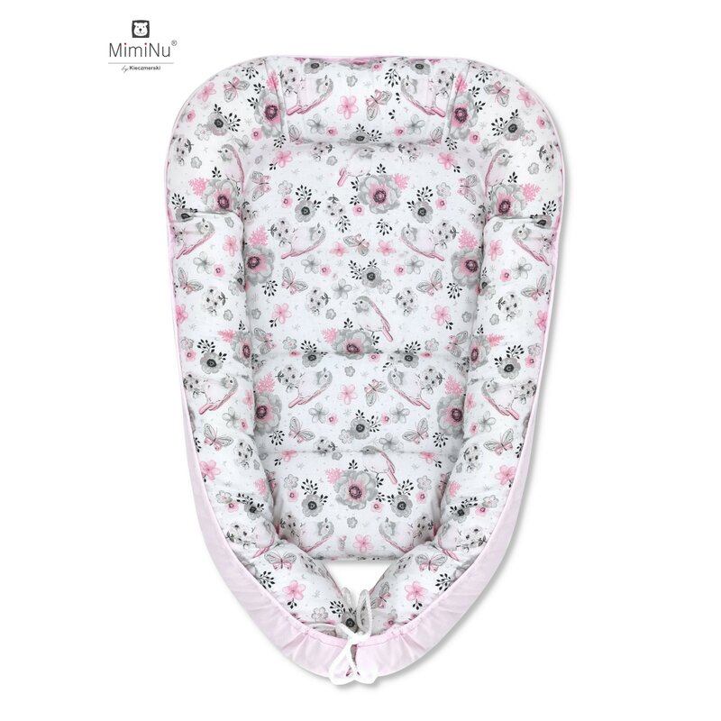 MimiNu - Cosulet bebelus pentru dormit, Baby Cocoon 90x50 cm, Pink/Birds Pink image 1
