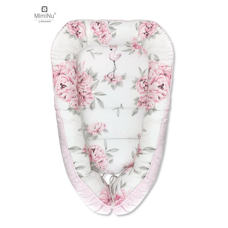 MimiNu - Cosulet bebelus pentru dormit, Baby Cocoon 90x50 cm, Pink/Peonies pink