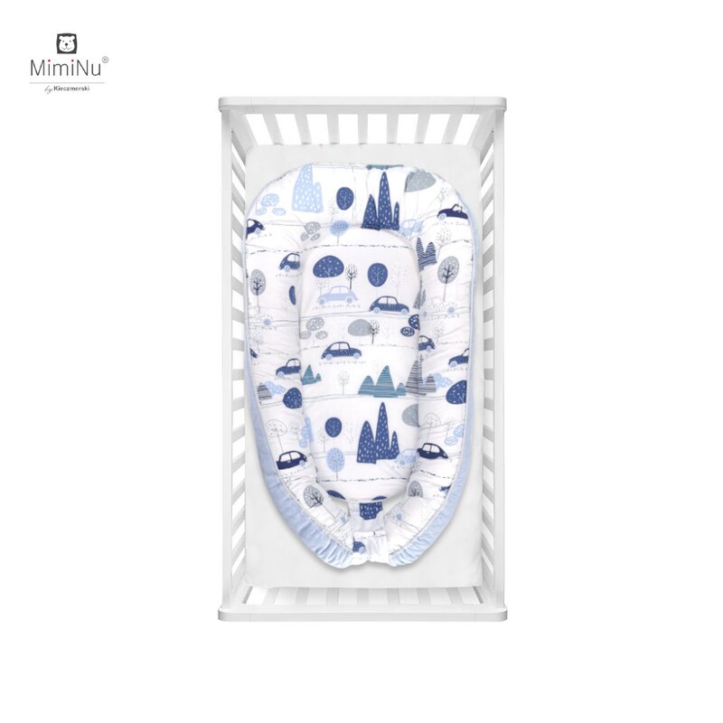 MimiNu - Cosulet bebelus pentru dormit, Baby Nest 105x66 cm, Velvet Childrens Journey Blue image 2