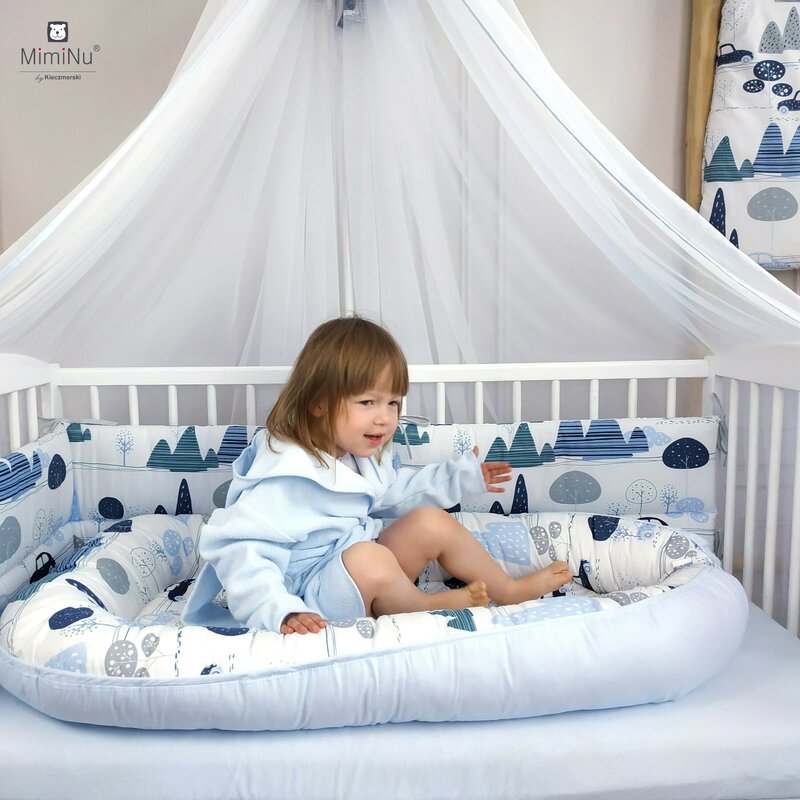 MimiNu - Cosulet bebelus pentru dormit, Baby Nest 105x66 cm, Velvet Childrens Journey Blue image 4