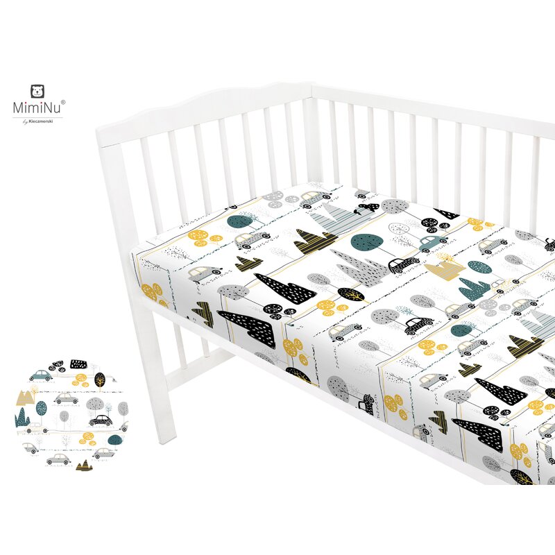 MimiNu - Cearceaf cu elastic pentru patut 120X60 cm, Din bumbac, Childrens Journey Grey image 3