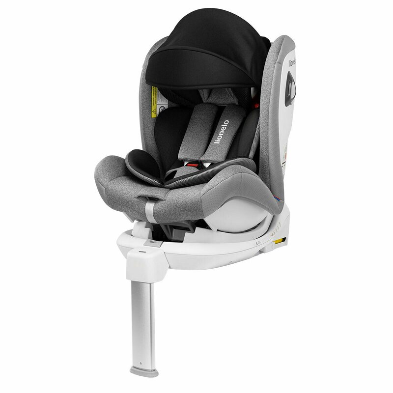 Lionelo - Scaun auto Braam Stone Pozitie de somn, Protectie laterala, Rotire 360 grade, 0-36 Kg, cu Isofix, Gri