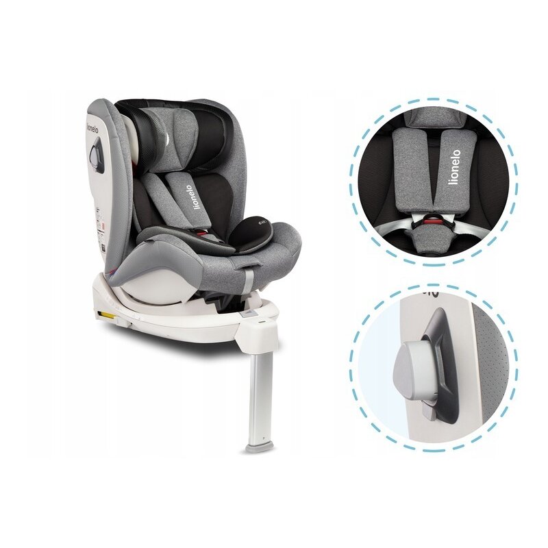 Lionelo - Scaun auto Braam Stone Pozitie de somn, Protectie laterala, Rotire 360 grade, 0-36 Kg, cu Isofix, Gri image 6