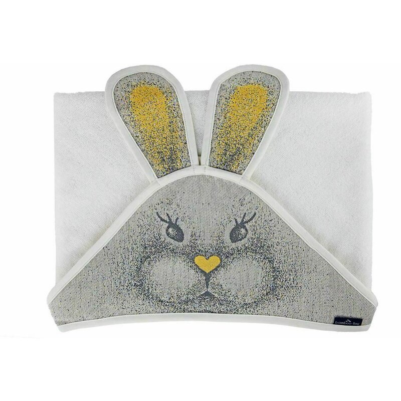 Qmini - Prosop din bambus cu gluga cu urechi, 85x85 cm, Rabbit Yellow