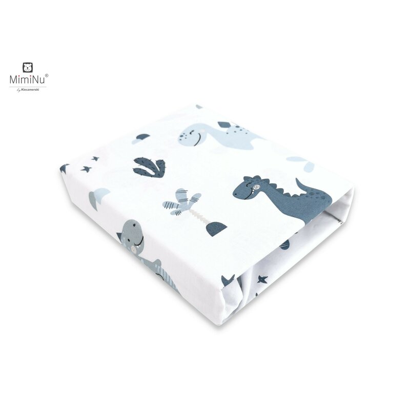 MimiNu - Cearceaf cu elastic pentru patut 120X60 cm, Din bumbac, Dino Granat image 1