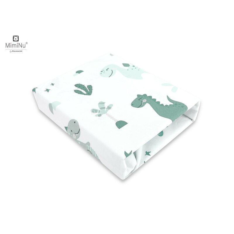 MimiNu - Cearceaf cu elastic pentru patut 120X60 cm, Din bumbac, Dino Mint image 1