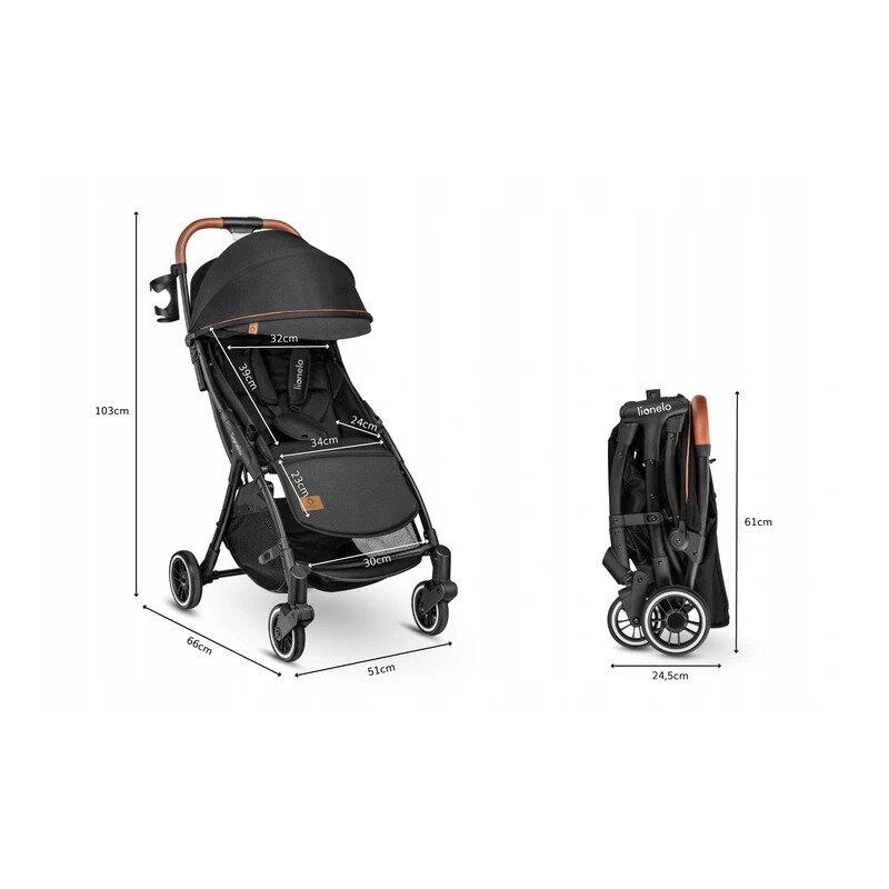 Lionelo - Carucior sport Julie One, De la nastere, Cu accesorii, Cadru din aluminiu, 0-22 kg, Negru image 2