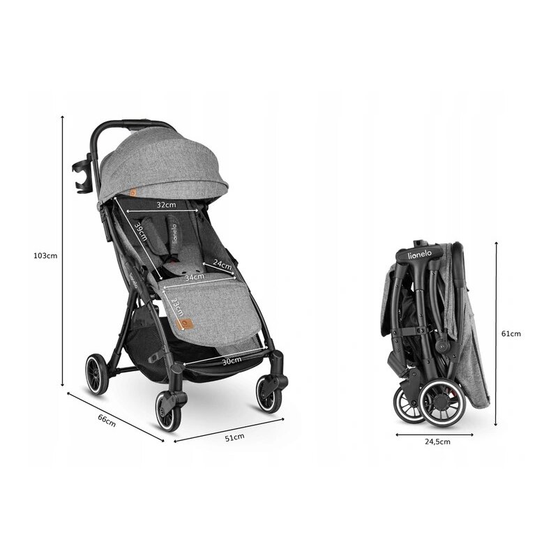 Lionelo - Carucior sport Julie One, De la nastere, Cu accesorii, Cadru din aluminiu, 0-22 kg, Gri image 2