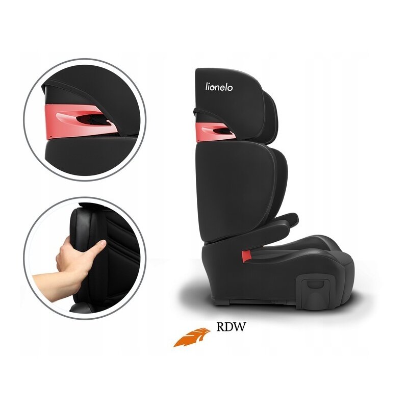 Lionelo - Scaun auto Hugo Lether , Tetiera, Husa, Suport pahar, 15-36 Kg, cu Isofix, Negru image 8