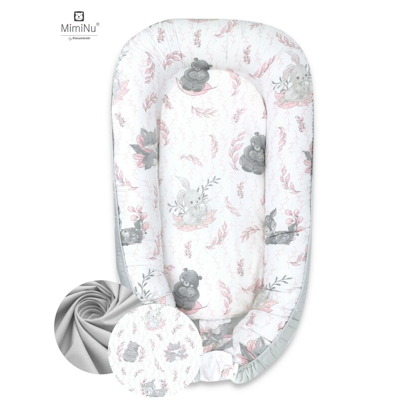 MimiNu - Cosulet bebelus pentru dormit, Baby Nest 105x66 cm, Lulu Rose/Grey