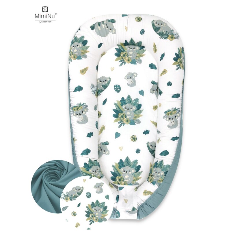 MimiNu - Cosulet bebelus pentru dormit, Baby Nest 105x66 cm, Tropical Light/Dark Mint