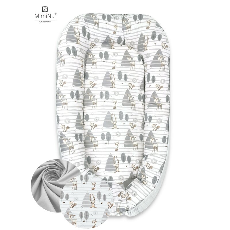 MimiNu - Cosulet bebelus pentru dormit, Baby Nest 105x66 cm, Forest/Grey