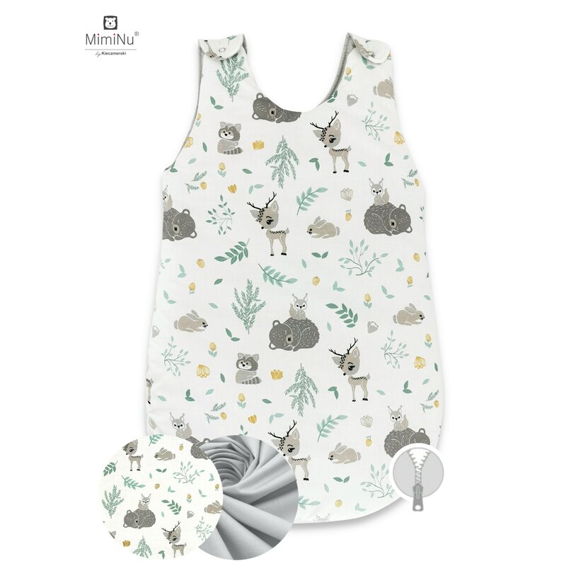 MimiNu - Sac de dormit de iarna, 70 cm, 0 – 6 luni, 2.5 Tog, Forest friends Grey/Mint image 1