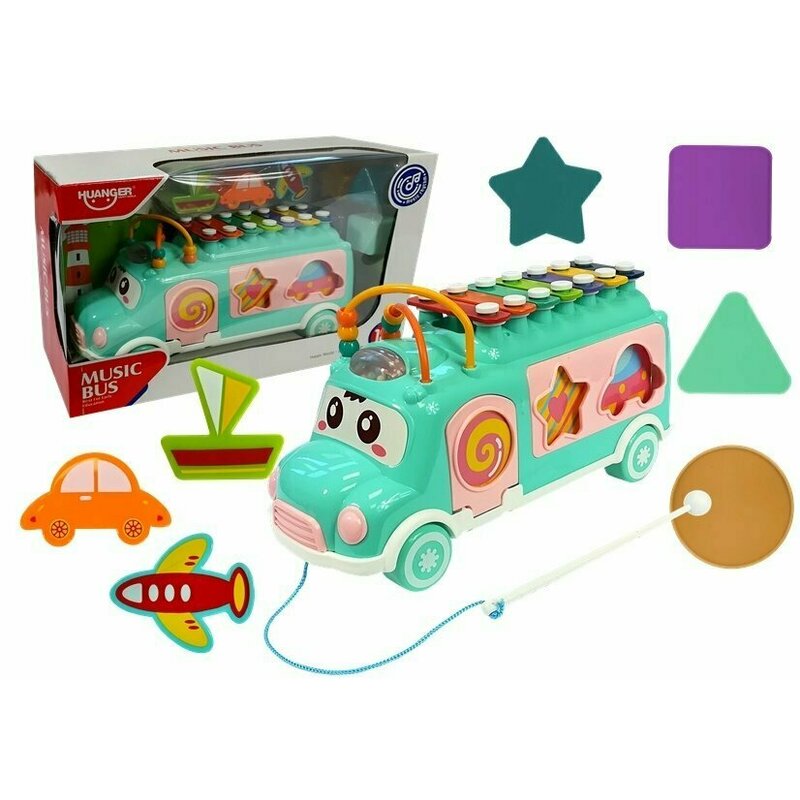 Huanger Toys - Jucarie autobuz, cu sortator si xilofon image 6