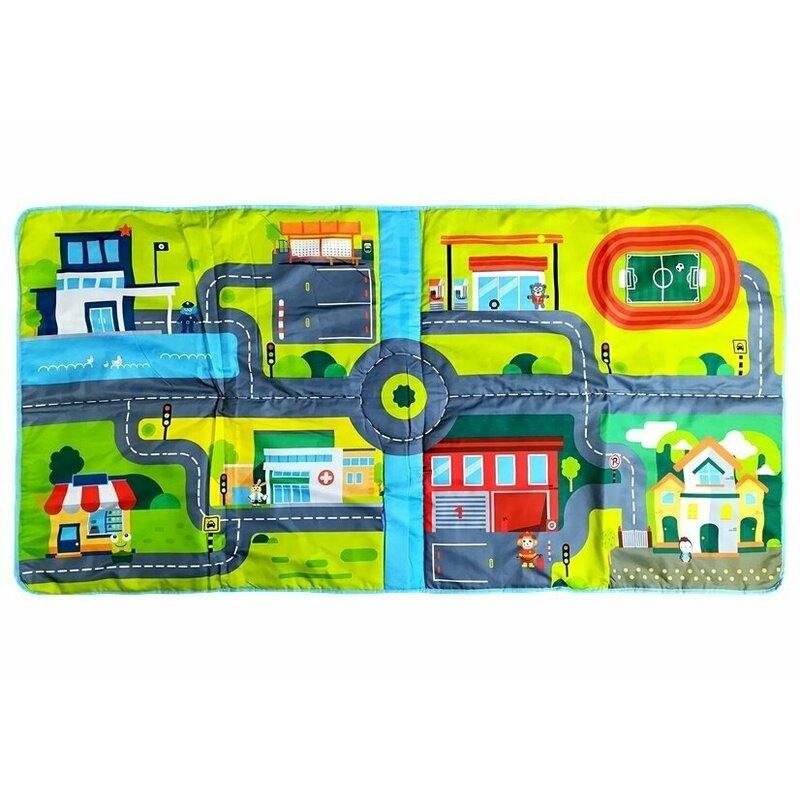 Huanger Toys - Covor de joaca moale, cu harta orasului si 6 masinute image 2