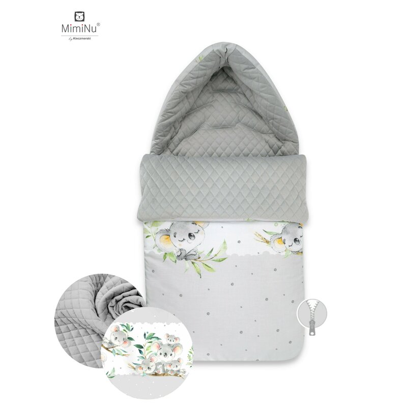 MimiNu - Sac de iarna universal, pentru carucior, scaun auto, saniuta, Koala Grey/Velvet Grey