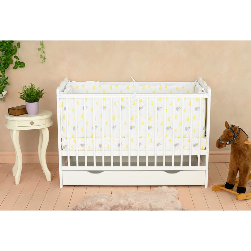 Qmini - Patut din lemn Julia 120x60 cm, multifunctional, cu sertar, Alb