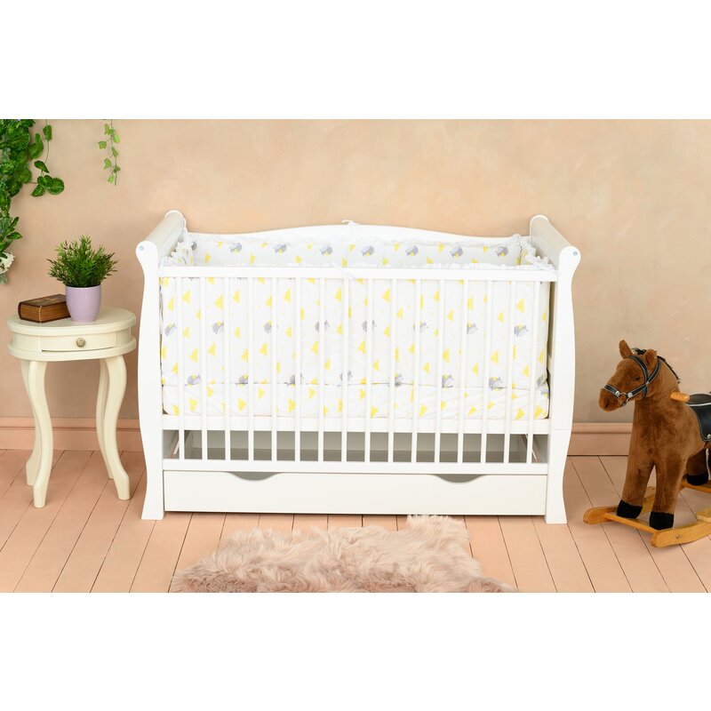 Qmini - Patut din lemn Julia Lux 120x60 cm, multifunctional, cu sertar, Alb