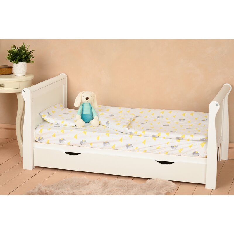 Qmini - Patut din lemn Julia Lux 120x60 cm, multifunctional, cu sertar, Alb image 3