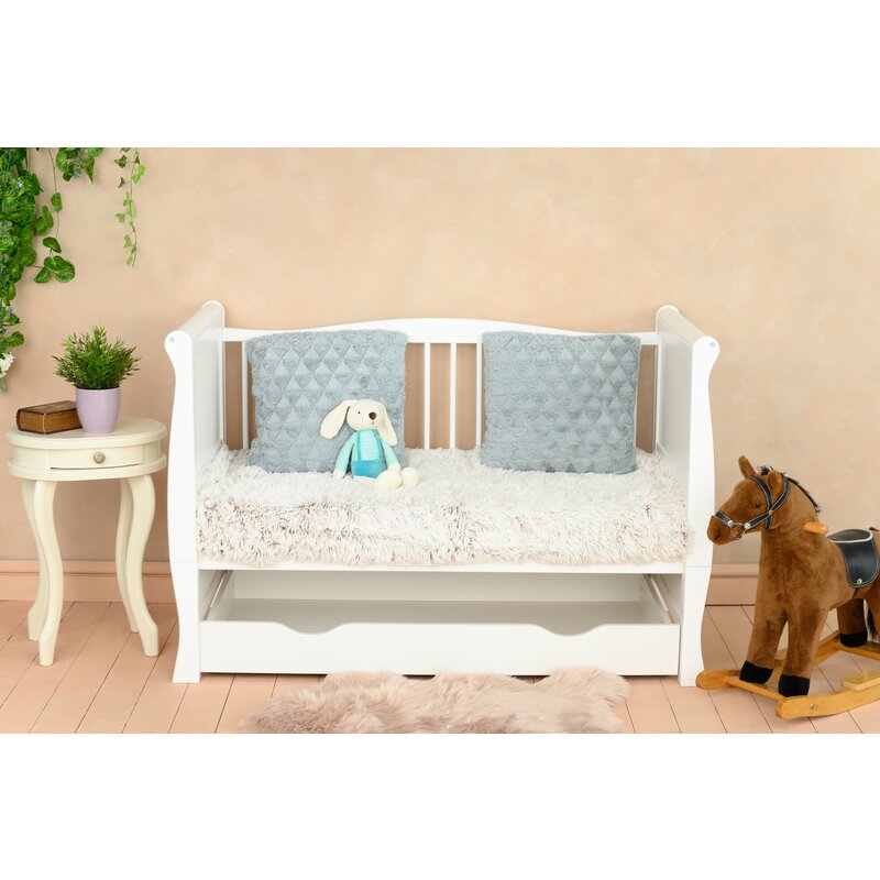 Qmini - Patut din lemn Julia Lux 120x60 cm, multifunctional, cu sertar, Alb + Saltea 8 cm image 12