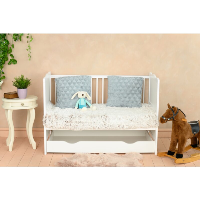 Qmini - Patut din lemn Julia 120x60 cm, multifunctional, cu sertar, Alb + Saltea 12 cm image 15