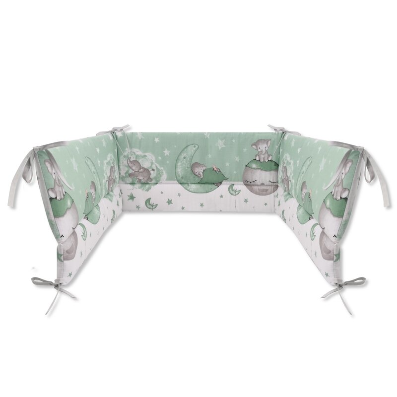 Qmini - Aparatoare pentru patut 120X60 cm, Din bumbac, Elephant Mint