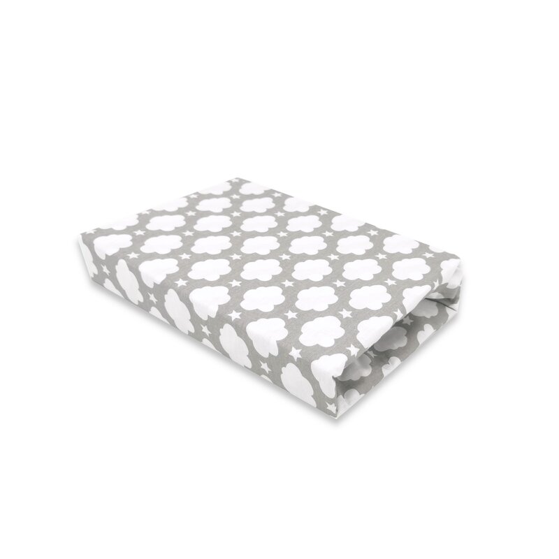 Qmini - Cearceaf cu elastic pentru patut 120X60 cm, Din bumbac, Clouds Grey image 1