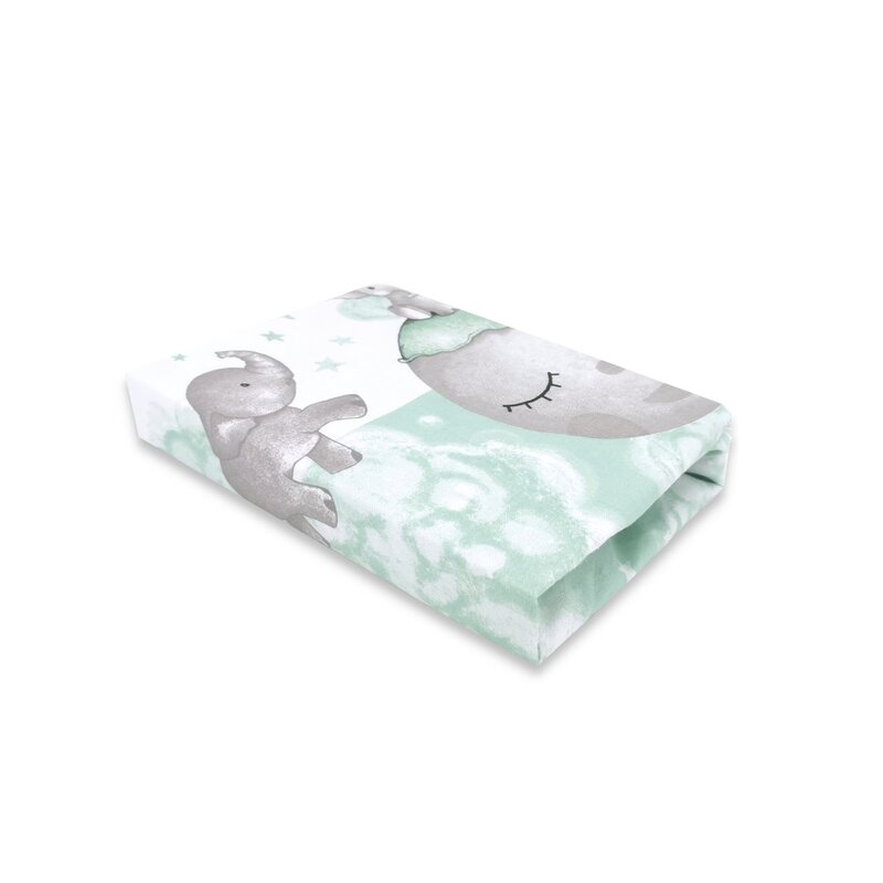 Qmini - Cearceaf cu elastic pentru patut 120X60 cm, Din bumbac, Elephant Mint