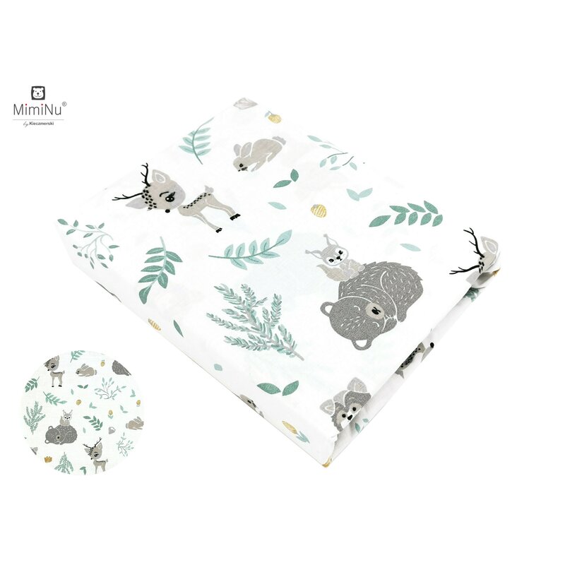 MimiNu - Cearceaf cu elastic pentru patut 120X60 cm, Din bumbac, Forest friends Grey/Mint image 1