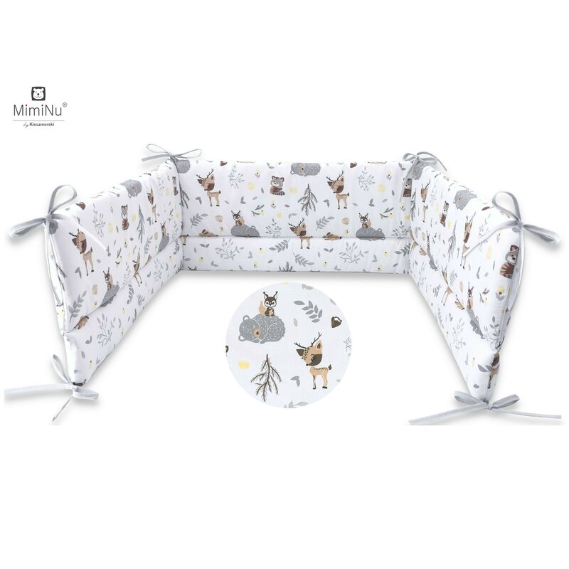 MimiNu - Aparatoare pentru patut 120X60 cm, Din bumbac, Forest friends Grey/Beige